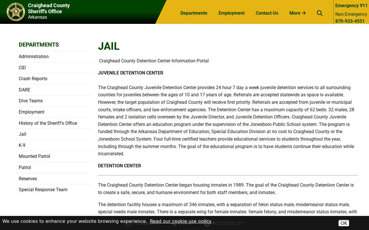 Craighead County warrant bond and Detention Center payment information