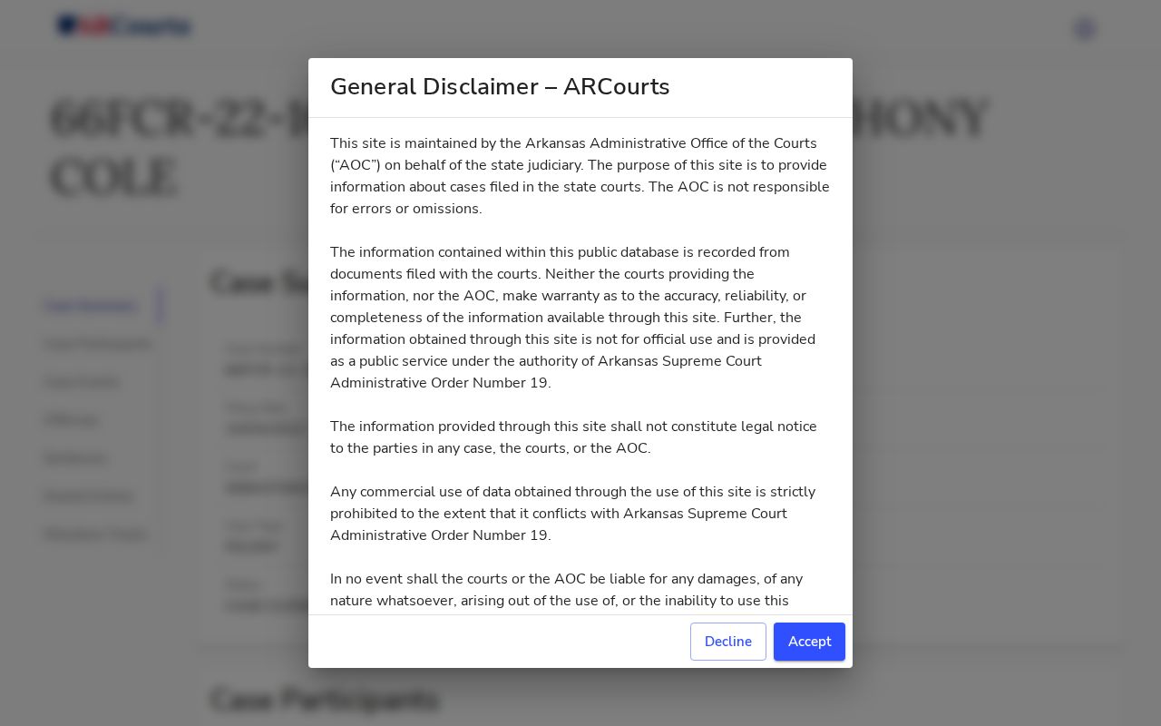 Craighead County arrest warrant CaseInfo docket field schema