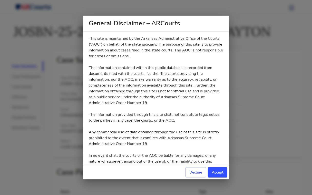 Craighead County bench warrant CaseInfo record schema