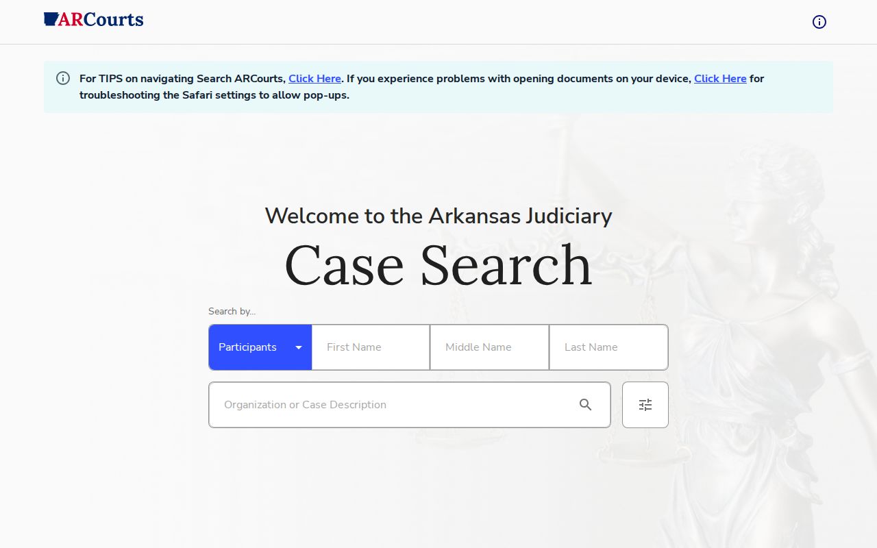 Craighead County warrant search participant fields in Arkansas CaseInfo